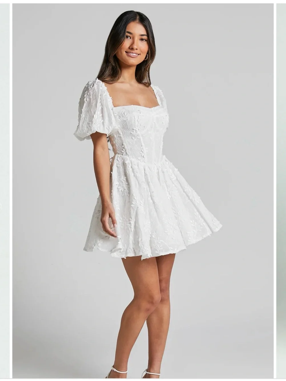 Showpo Esthela White Mini Dress Puff Sleeve Corset Fairy Princess Women’s US 10 - Picture 1 of 16